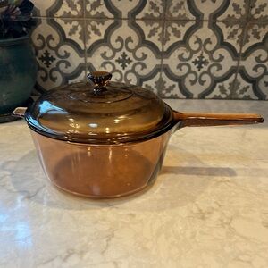 VINTAGE RARE- Corning/Pyrex Visions Glass Saucepan with Lid - Amber- EUC